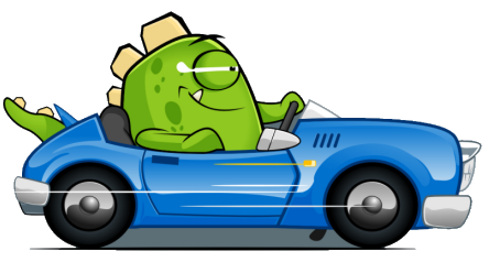 InsuranceMonster mascot driving a car