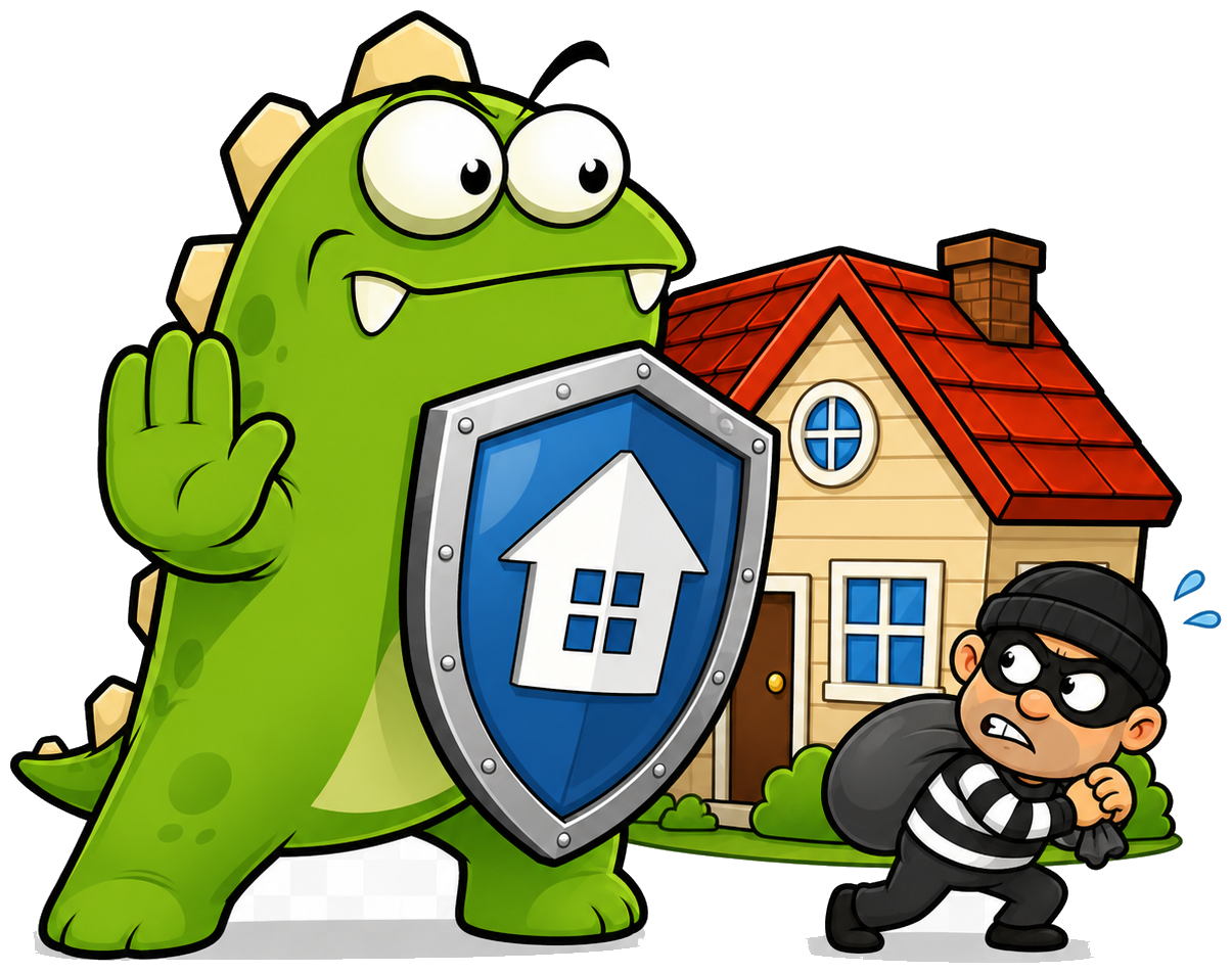 InsuranceMonster mascot protecting a rental home