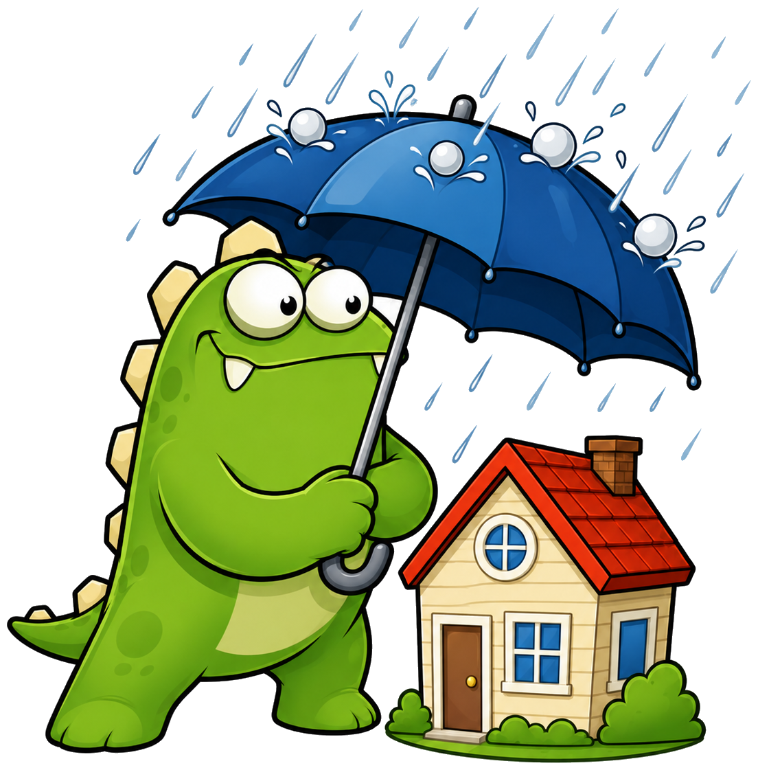 InsuranceMonster mascot protecting a home