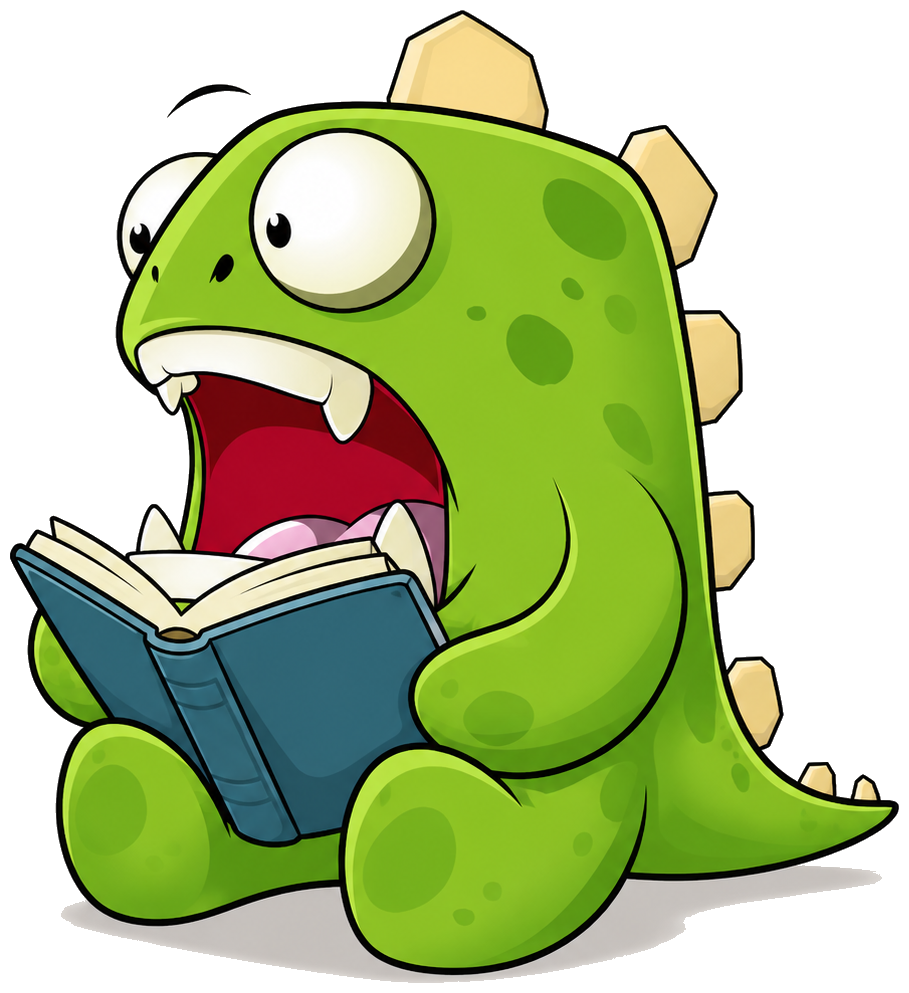 InsuranceMonster mascot reading a book