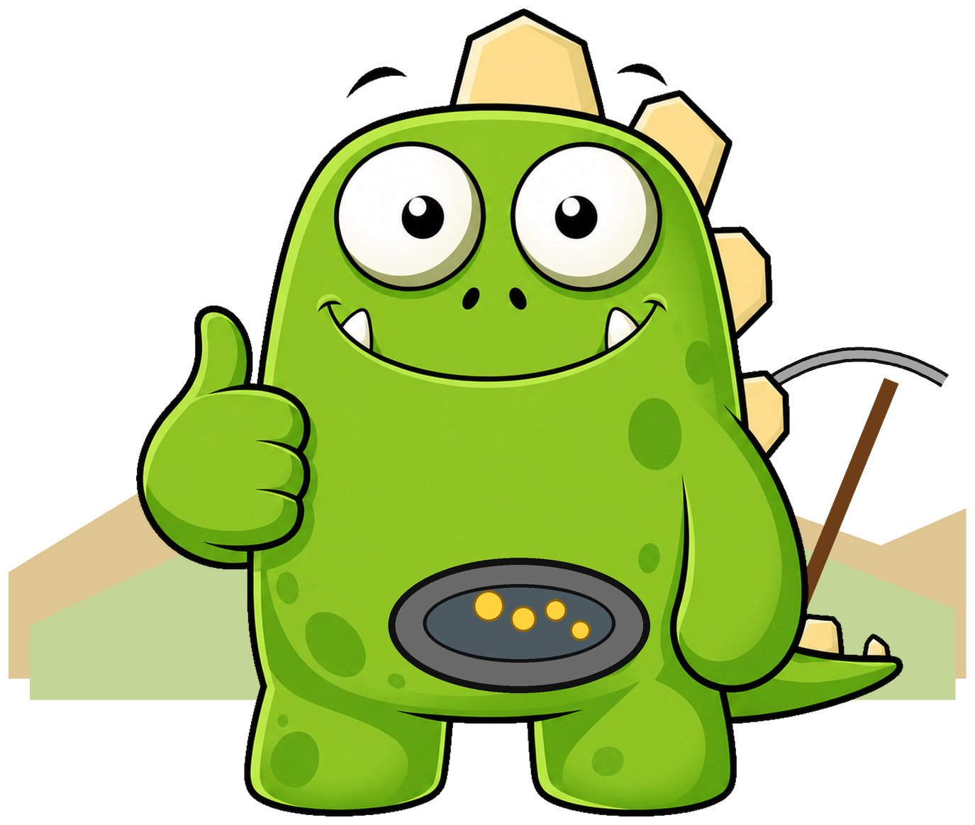 InsuranceMonster mascot panning for gold in the foothills
