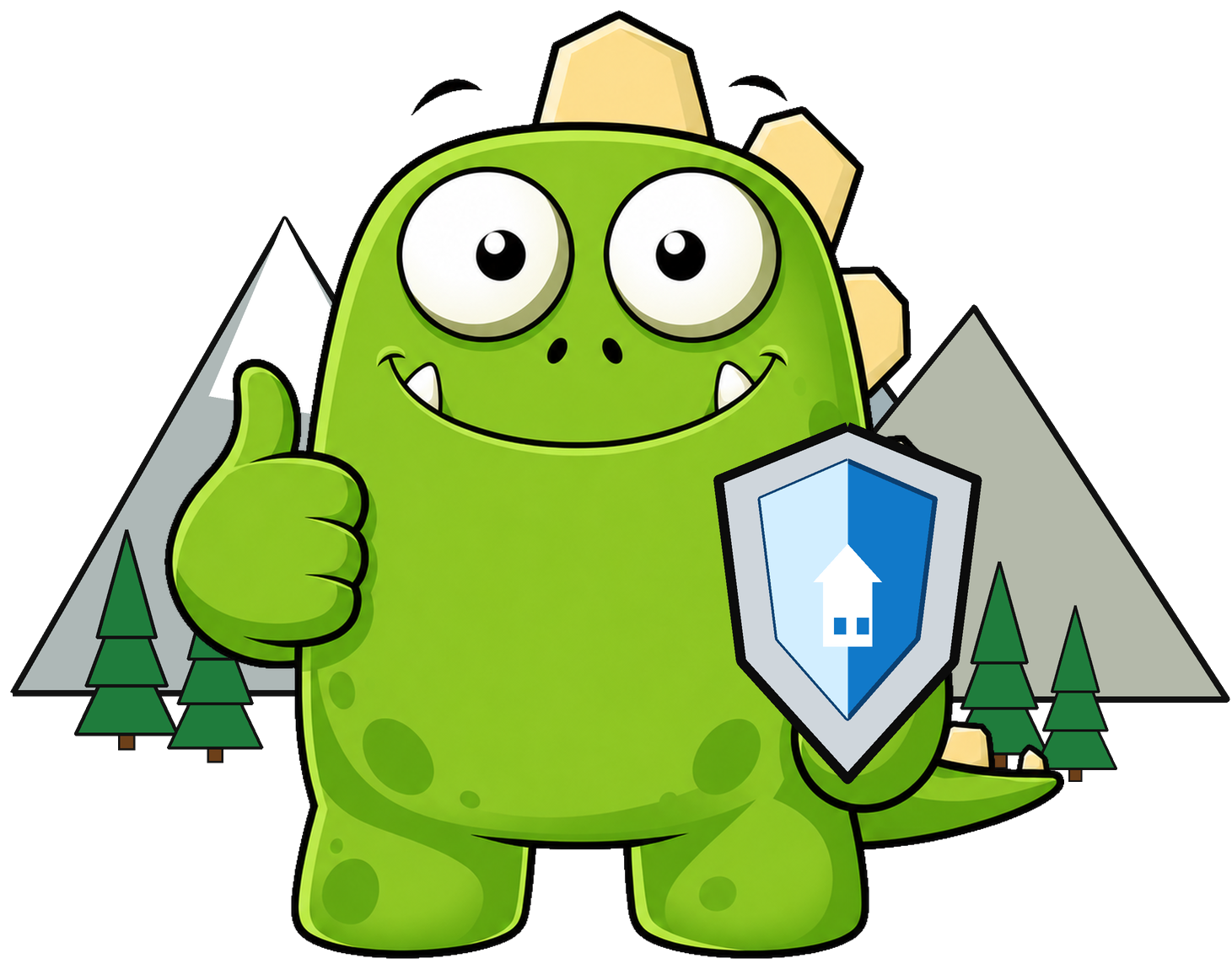 InsuranceMonster mascot in the snowy Sierra Nevada mountains